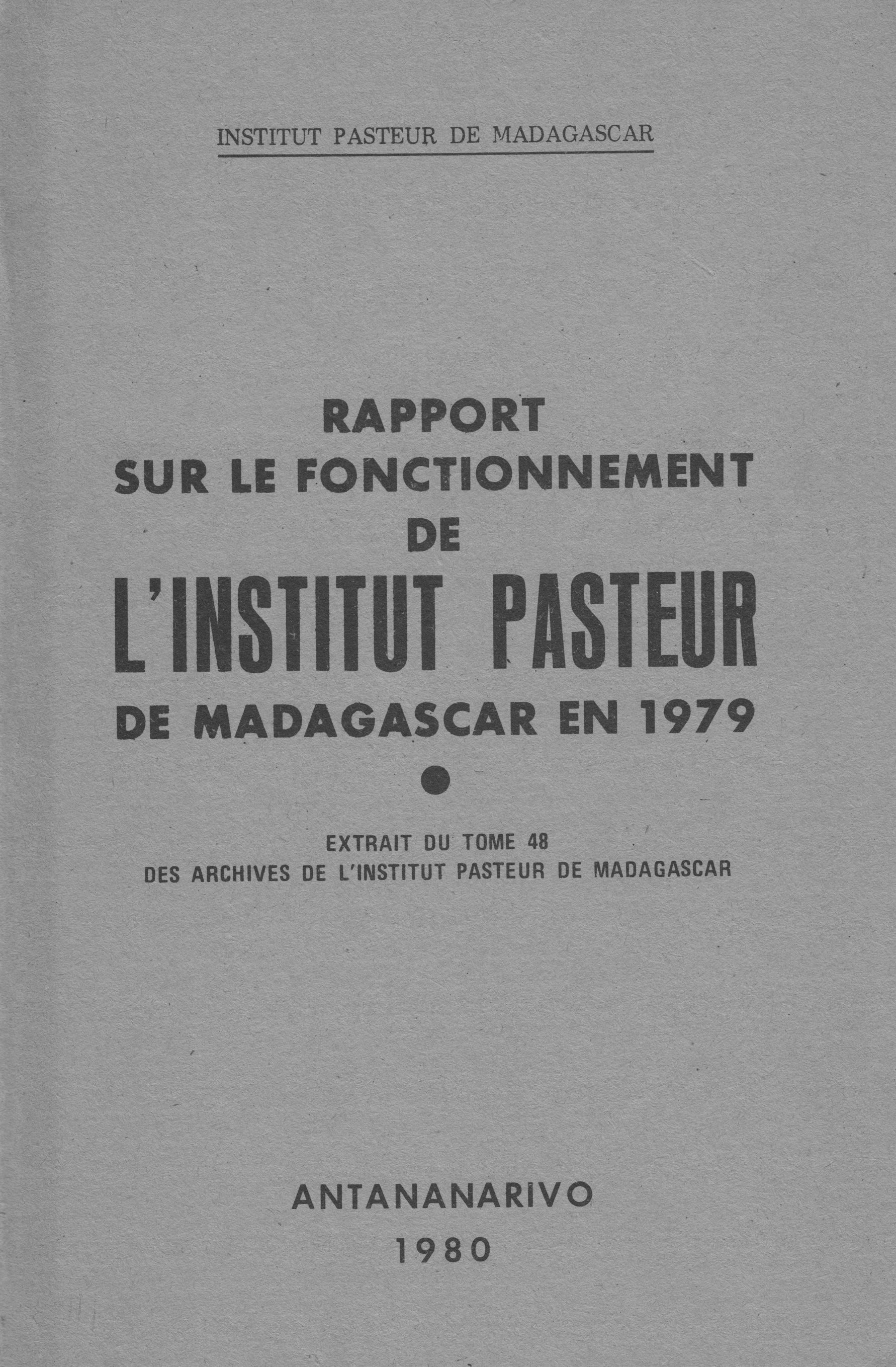 Rapport sur le fonctionnement de l'Institut Pasteur de Madagascar en 1979 couverture.jpg